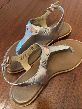 Michael Kors Metallic Rose Gold T-Strap Flat Sandals